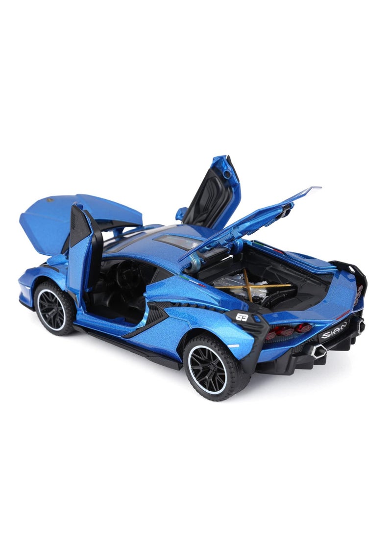 M MIAOYAN Toy car model Lamborghini metal model car 1:32 with light and sound pull back toy car suitable for boys over 3 years old (blue)  - Image 2