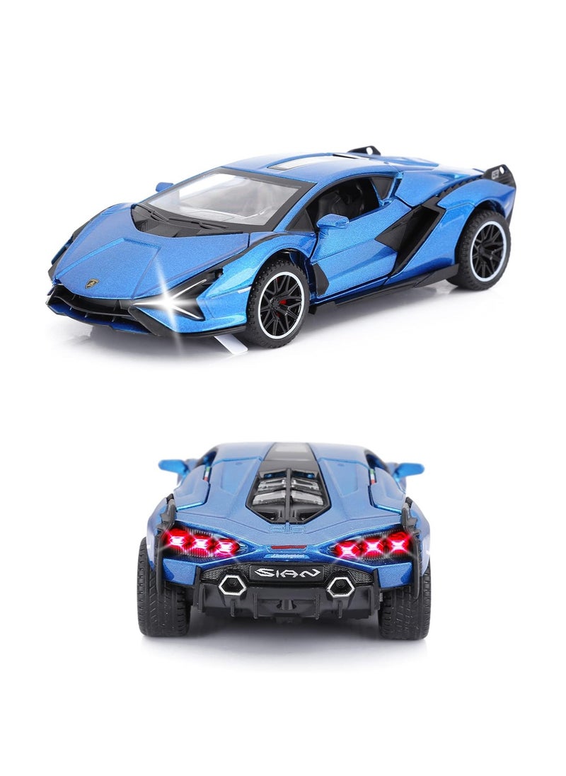 M MIAOYAN Toy car model Lamborghini metal model car 1:32 with light and sound pull back toy car suitable for boys over 3 years old (blue)  - Image 3
