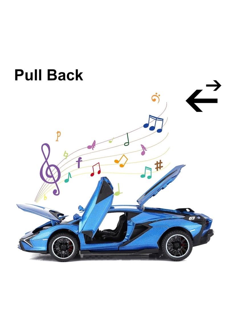 M MIAOYAN Toy car model Lamborghini metal model car 1:32 with light and sound pull back toy car suitable for boys over 3 years old (blue)  - Image 5