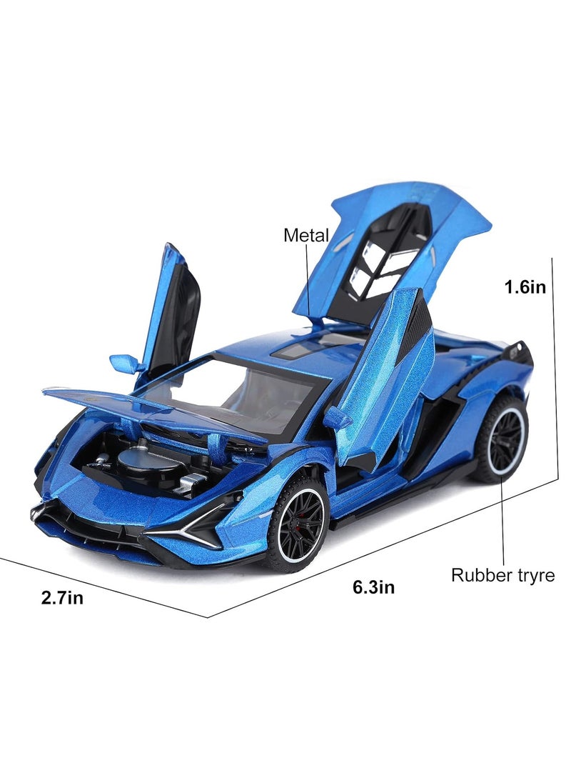 M MIAOYAN Toy car model Lamborghini metal model car 1:32 with light and sound pull back toy car suitable for boys over 3 years old (blue)  - Image 4
