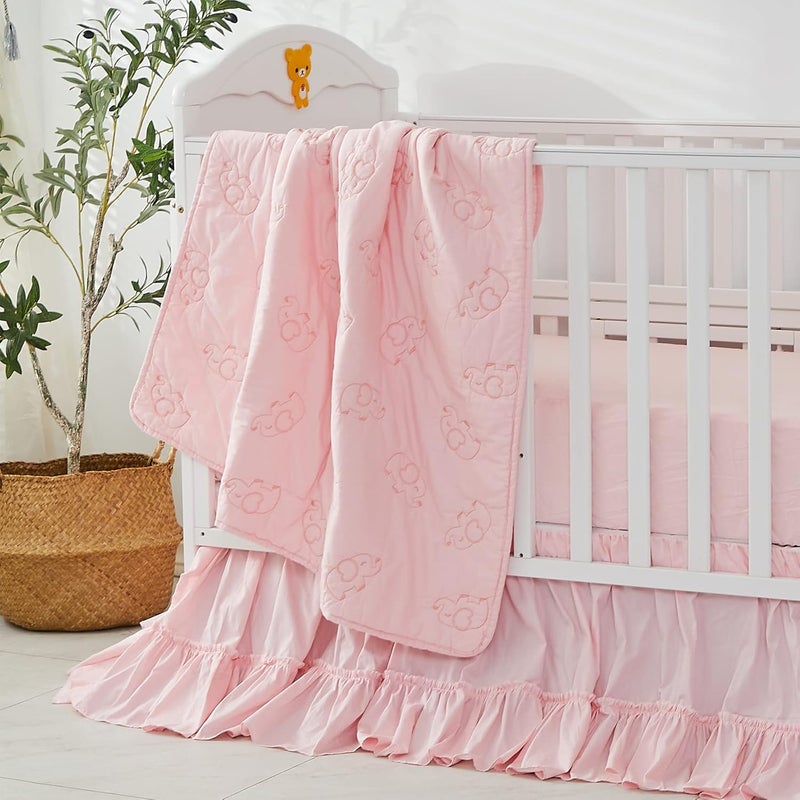 Brandream Crib Bed Skirt for Baby Girls Boys Blush Pink Boho Bohemian Solid Cotton Toddler Bedskirt Farmhouse Chic Ruffle - Image 4