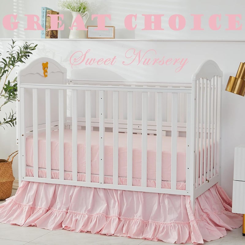 Brandream Crib Bed Skirt for Baby Girls Boys Blush Pink Boho Bohemian Solid Cotton Toddler Bedskirt Farmhouse Chic Ruffle - Image 2