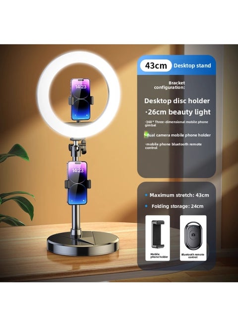 Desktop Photography Special Light Lamp Supplement Bracket Main Soft Light Photography Arrangement Live Shooting Broadcast Small Fill Light Straight-Light Source Color:Desktop Dual Camera + 26cm Beauty Lamp [weighted Version Bracket] Selfie