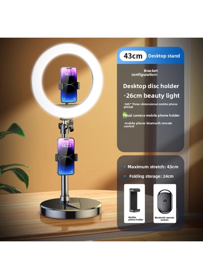 Desktop Photography Special Light Lamp Supplement Bracket Main Soft Light Photography Arrangement Live Shooting Broadcast Small Fill Light Straight-Light Source Color:Desktop Dual Camera + 26cm Beauty Lamp [weighted Version Bracket] Selfie