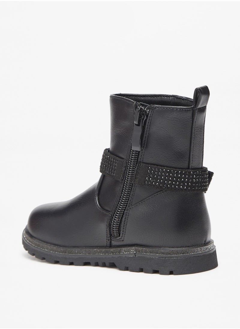 Flora Bella By Shoexpress - Girls Embellished Boots with Buckle Detail and Zip Closure - Image 1