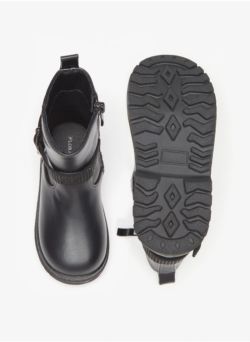 Flora Bella By Shoexpress - Girls Embellished Boots with Buckle Detail and Zip Closure - Image 1