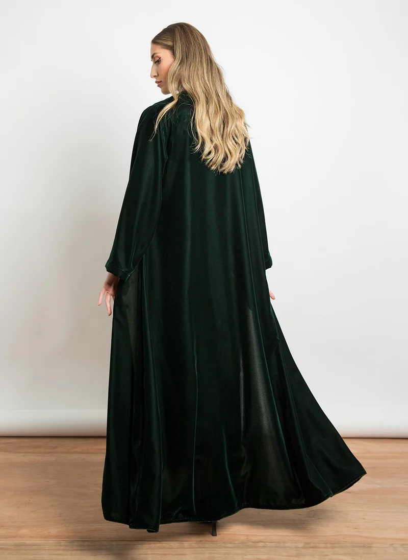 Kaafmeem Green - A Cut Long Open Half Cloche Abaya in Velvet