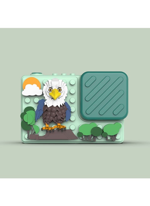 H9 Children's Camera Step Into High-definition Dual-camera Digital Camera Creative Building Blocks Puzzle Toy Camera-Body Color:Green White-headed Eagle