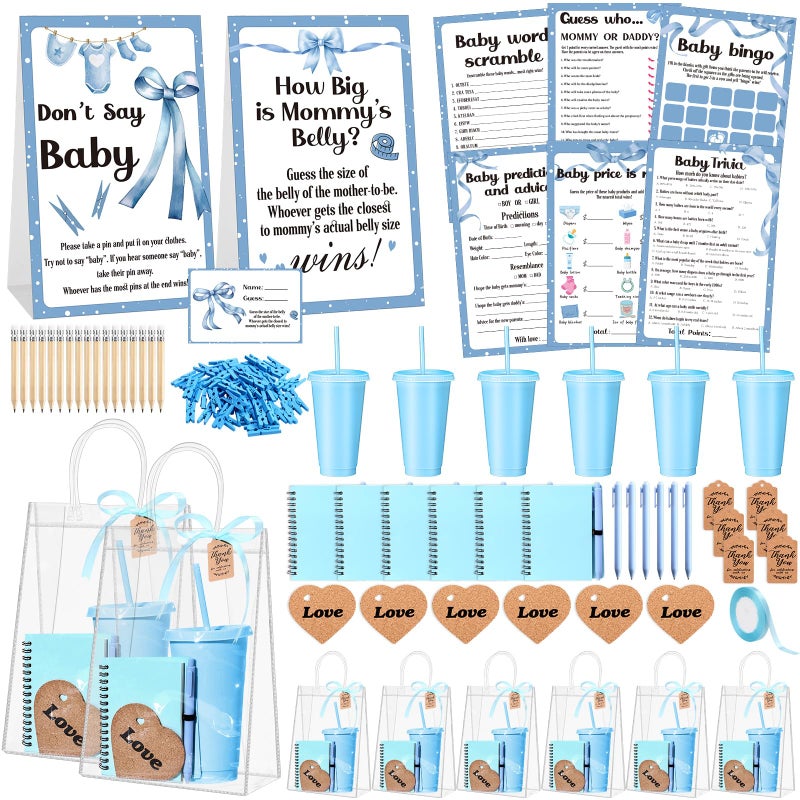 Dunzoom 461 Pcs Funny Baby Shower Games with Prizes for Guests Game Player Winners Gifts Include Plastic Tumbler Notebook Ballpoint Pen Gift Bag, All in One Set(Pink) - Image 1