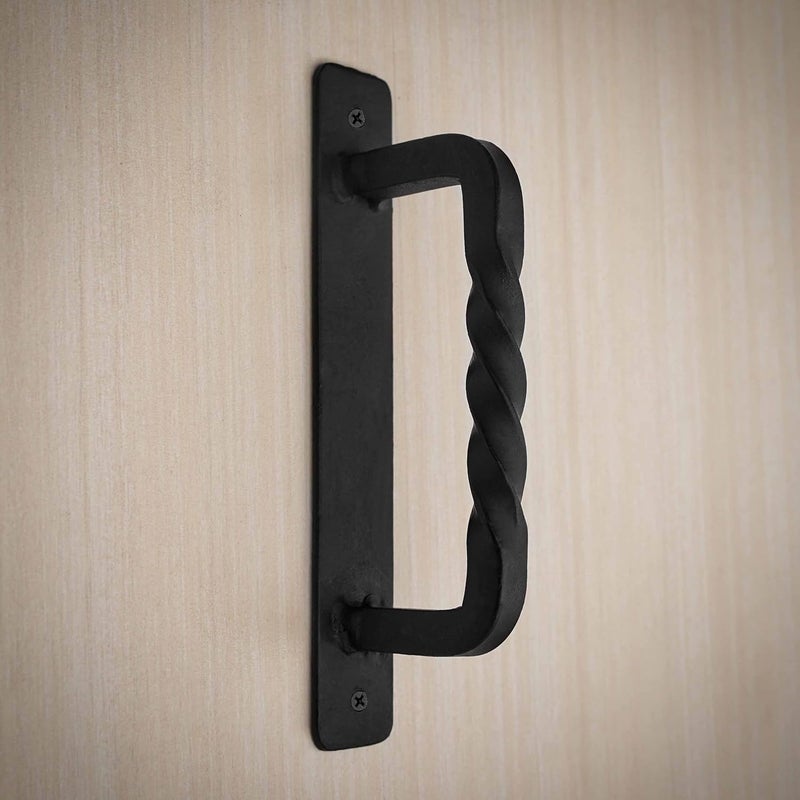 SaKeGa Rustic Twisted Barn Door Handle Black Wrought Iron Pull Handle for Sliding Barn Doors, Gates, Cabinets & Furniture - Image 3