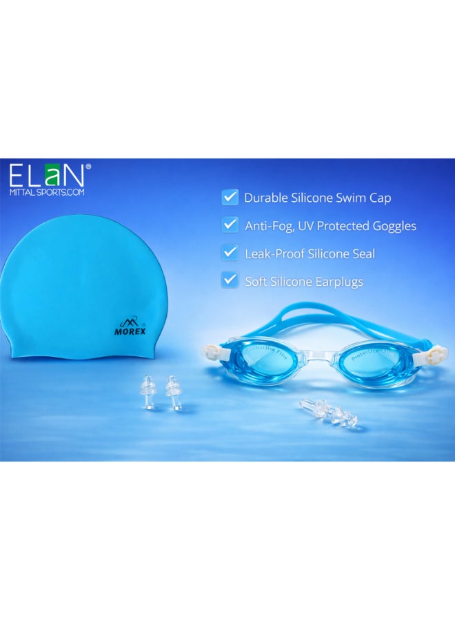 ELAN Morex 4-in-1 Swim Kit - Stylish Sea Green Silicone Swim Cap, Anti-Fog Goggles, Comfort Ear Plugs & Nose Clip Set - Premium Modern Swimming Gear Bundle for Kids - Image 4