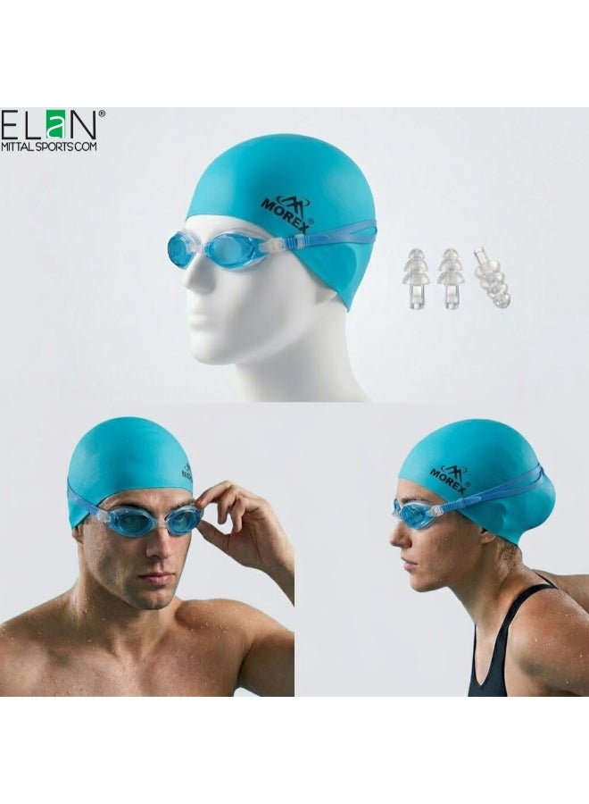 ELAN Morex 4-in-1 Swim Kit - Stylish Sea Green Silicone Swim Cap, Anti-Fog Goggles, Comfort Ear Plugs & Nose Clip Set - Premium Modern Swimming Gear Bundle for Kids - Image 1