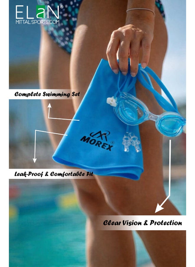 ELAN Morex 4-in-1 Swim Kit - Stylish Sea Green Silicone Swim Cap, Anti-Fog Goggles, Comfort Ear Plugs & Nose Clip Set - Premium Modern Swimming Gear Bundle for Kids - Image 2