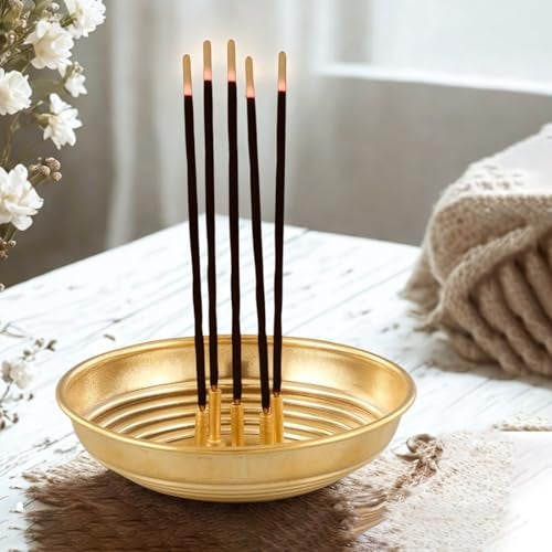 SACCH Pure Brass Agarbatti Stand with 5 Holes | 9.8cm Wide Ash Catcher Tray | Mess-Free Incense Holder for Pooja & Gifting | Small Brass Pooja Accessories (Standard ~35g, Pack of 1) - Image 1
