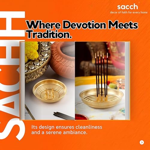 SACCH Pure Brass Agarbatti Stand with 5 Holes | 9.8cm Wide Ash Catcher Tray | Mess-Free Incense Holder for Pooja & Gifting | Small Brass Pooja Accessories (Standard ~35g, Pack of 1) - Image 4