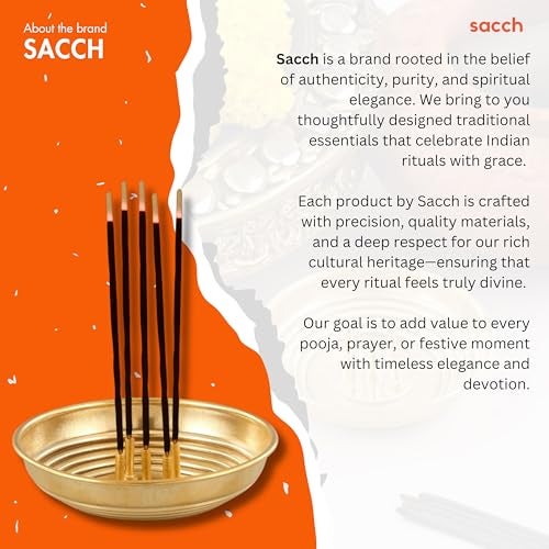 SACCH Pure Brass Agarbatti Stand with 5 Holes | 9.8cm Wide Ash Catcher Tray | Mess-Free Incense Holder for Pooja & Gifting | Small Brass Pooja Accessories (Standard ~35g, Pack of 1) - Image 3
