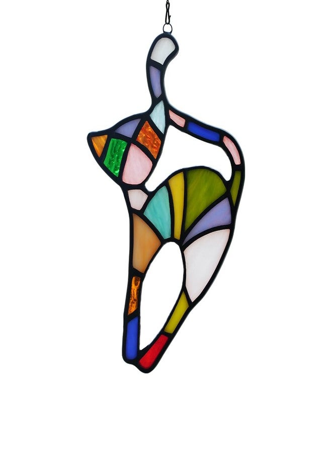 BOXCASA Cat Stained Glass Suncatcher for Window,Rainbow Cat Stretching Rainbow Bridge Gifts for Cats Lovers,Colorful Stained Glass Window Hanging Cats Themed Gifts for Women - Image 1