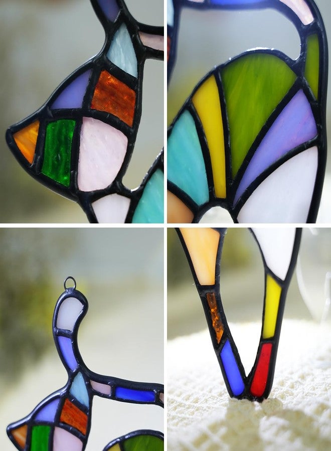 BOXCASA Cat Stained Glass Suncatcher for Window,Rainbow Cat Stretching Rainbow Bridge Gifts for Cats Lovers,Colorful Stained Glass Window Hanging Cats Themed Gifts for Women - Image 3