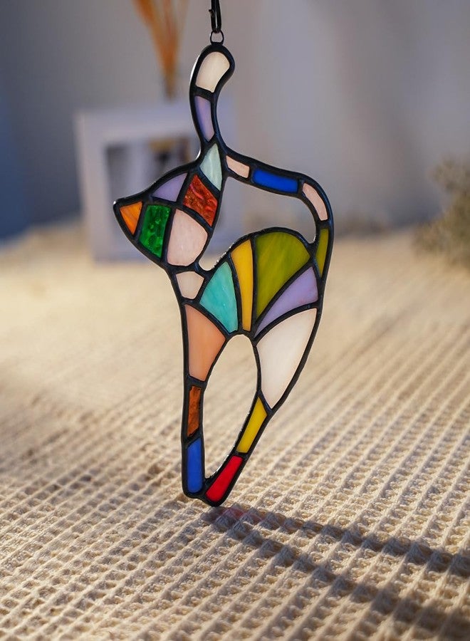 BOXCASA Cat Stained Glass Suncatcher for Window,Rainbow Cat Stretching Rainbow Bridge Gifts for Cats Lovers,Colorful Stained Glass Window Hanging Cats Themed Gifts for Women - Image 2