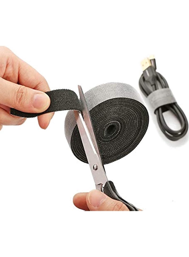 Cable Tidy Management Fastening Tape Sticky Strips Hook Loop Reusable And Flexible Wire Ties Cable Organizer For Computer Tv Power And Other Cables - Black 5Meter - Image 1