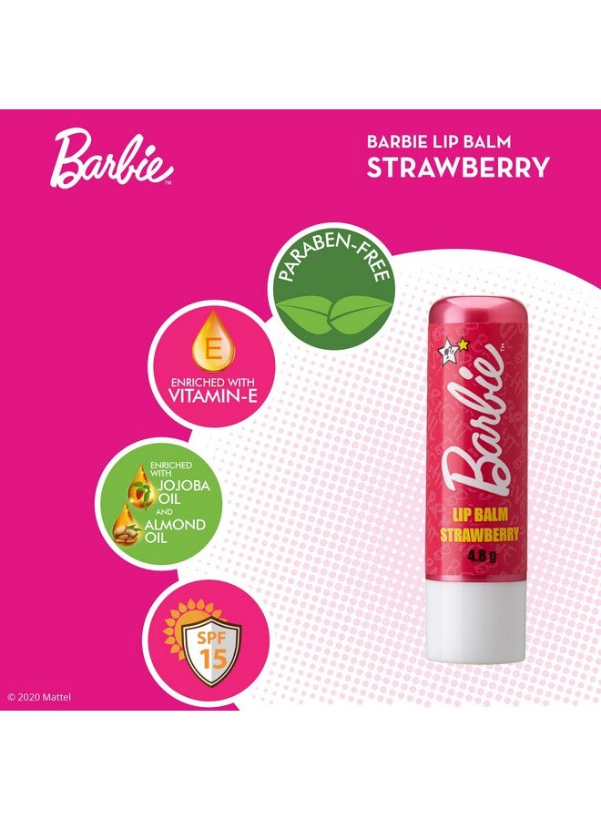 باربي بلسم الشفاه - الفراولة، غني بزيت الجوجوبا وزيت اللوز وفيتامين E، خالٍ من البارابين، عامل حماية من الشمس 15، 4.8 جم، وردي - Image 4