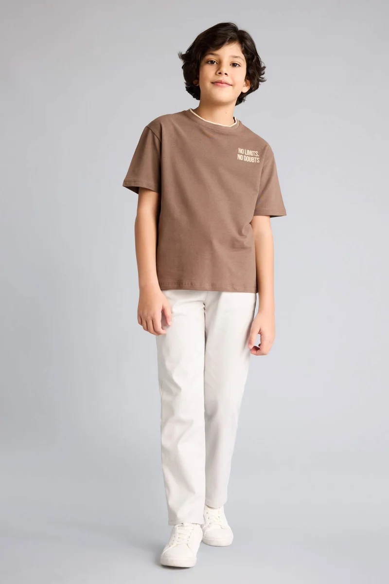 ديفاكتو Boy New Regular Fit Crew Neck Printed Pique T-Shirt