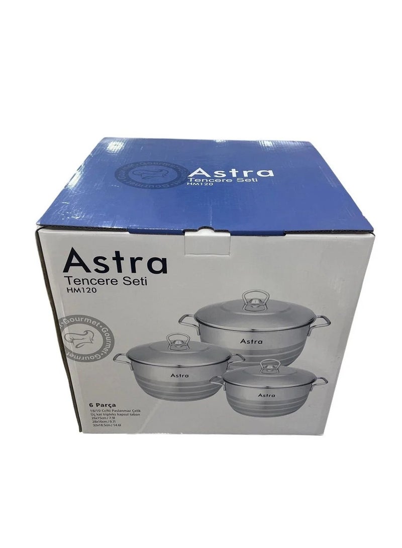 Astra ASTRA 6-Piece Premium Stainless Steel Cookware Set (26+28+32 cm) – Non-Stick, Dishwasher Safe, Induction Ready Pots for All Stovetops  - Image 3