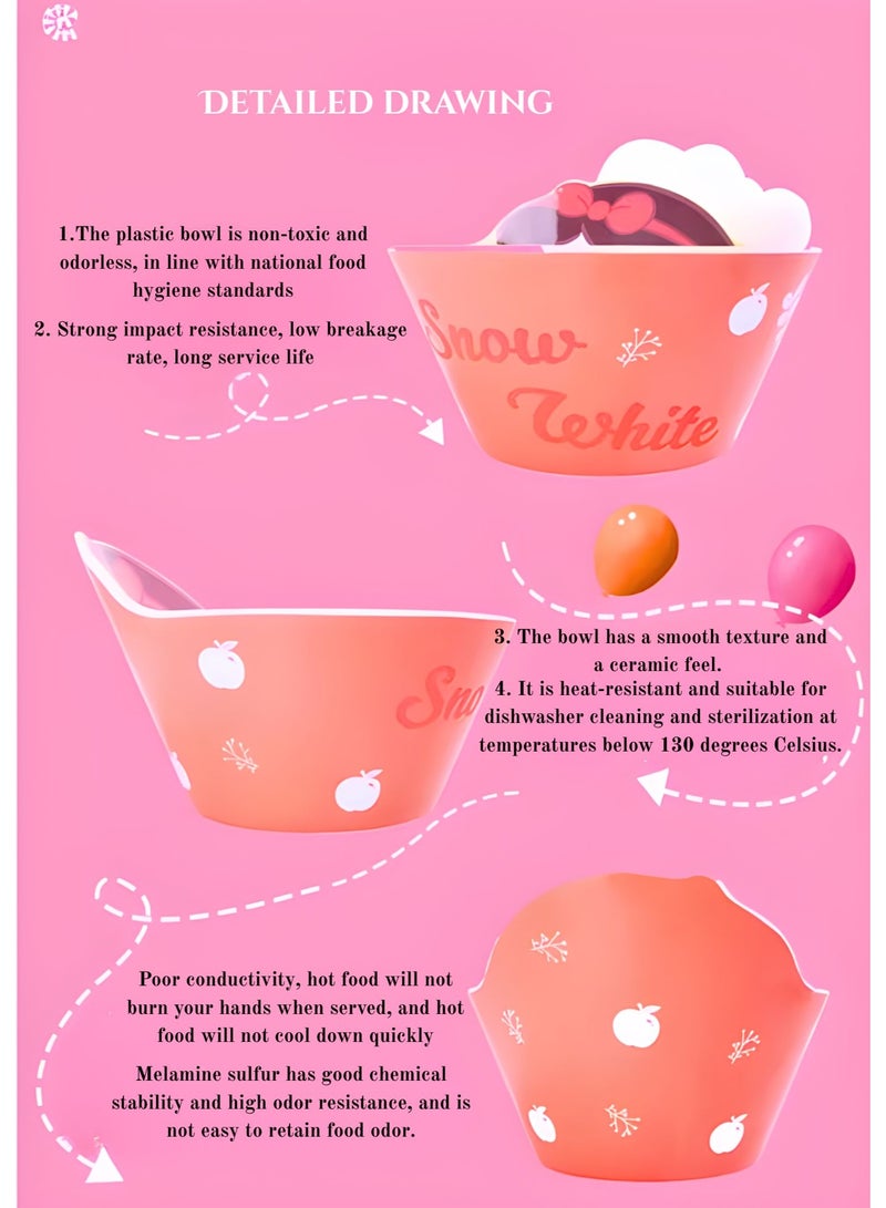 Disney Snow White Melamine Kids Bowl – Cute Cartoon Design, Durable BPA-Free, Perfect for serving cereals, snacks, soups, or desserts, this lightweight bowl - Image 3
