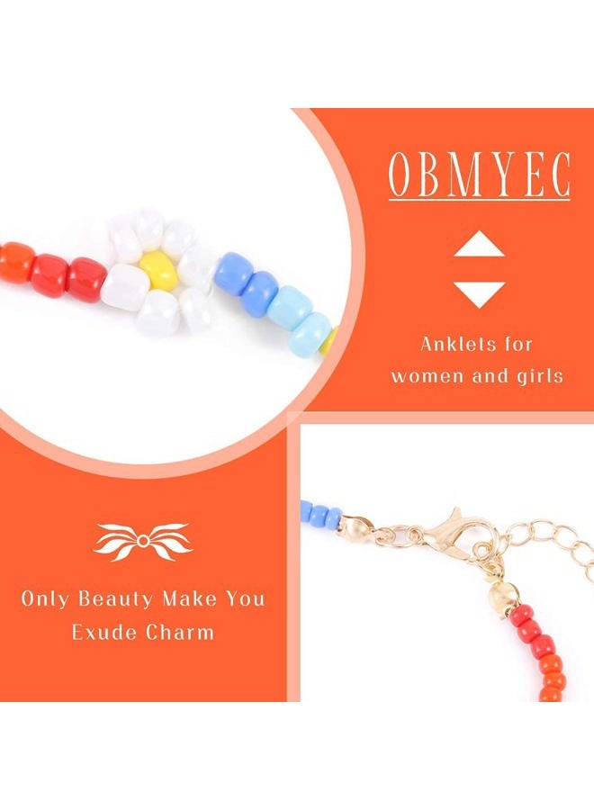 Obmyec Boho Anklets Beaded Ankle Bracelet Sunflower Foot Chain Jewelry Gold for Women and Girls free size Colorful - Image 4