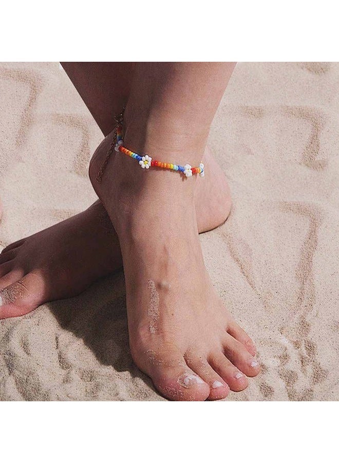 Obmyec Boho Anklets Beaded Ankle Bracelet Sunflower Foot Chain Jewelry Gold for Women and Girls free size Colorful - Image 5