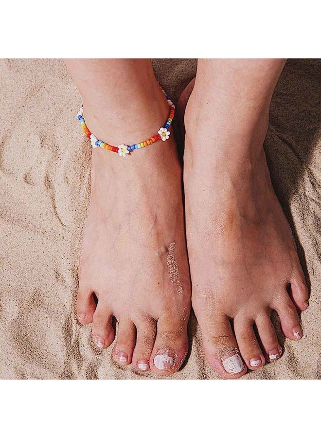 Obmyec Boho Anklets Beaded Ankle Bracelet Sunflower Foot Chain Jewelry Gold for Women and Girls free size Colorful - Image 2