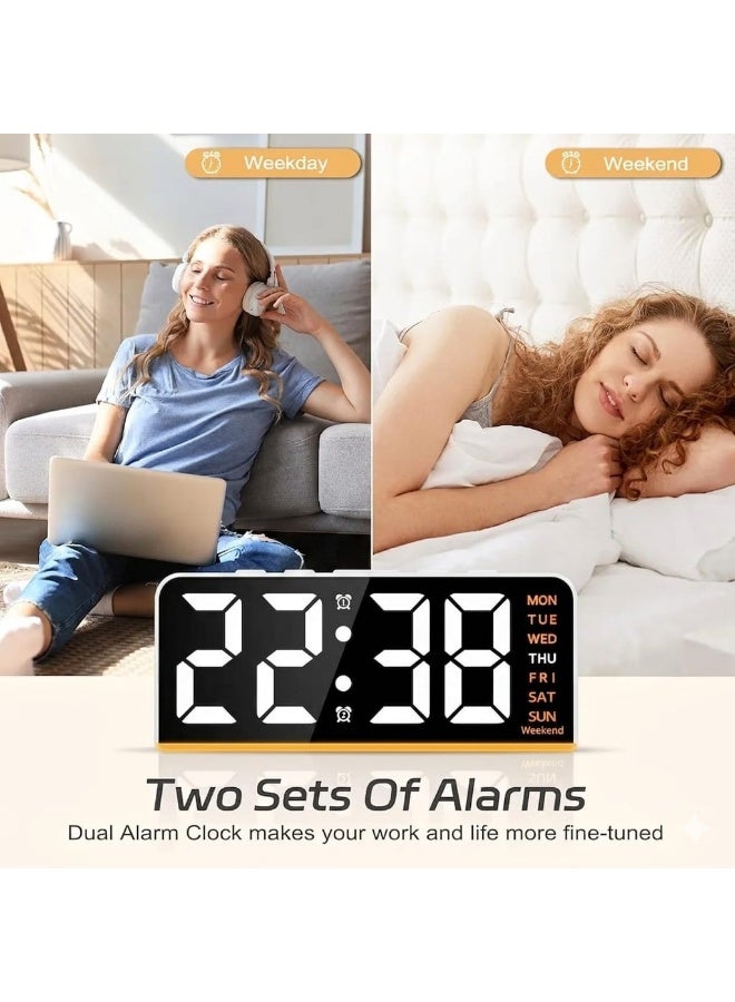 LED digital alarm clock with backlight, displays time, date, and temperature, night light, snooze function, modern desktop design, battery memory, and automatic brightness sensor. Electric powered (orange). - Image 5