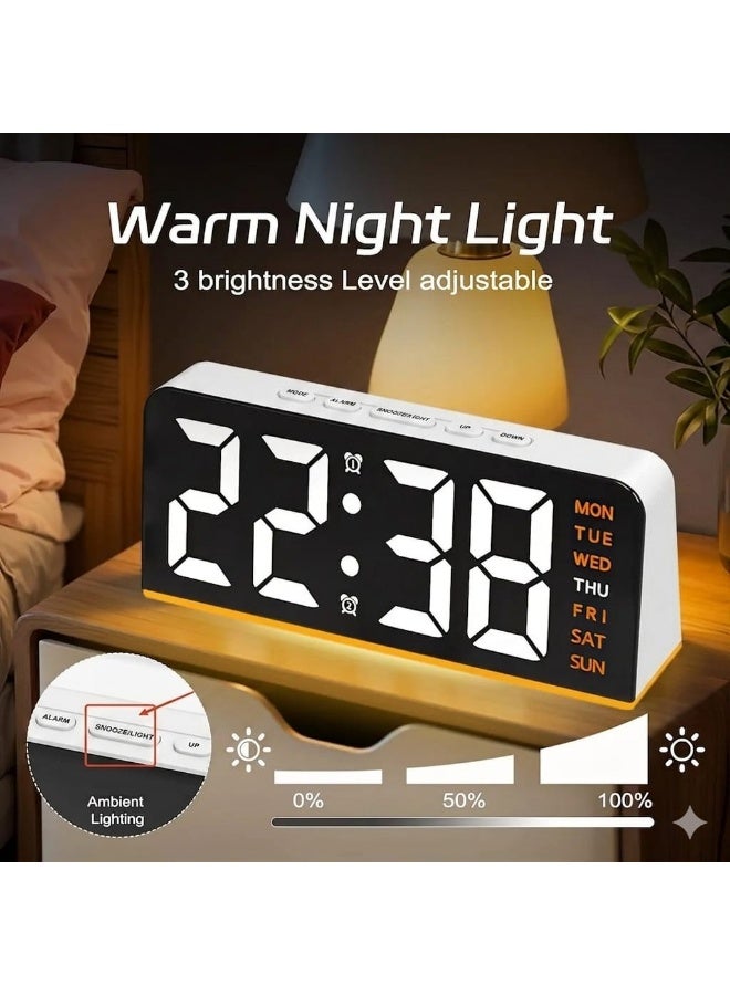 LED digital alarm clock with backlight, displays time, date, and temperature, night light, snooze function, modern desktop design, battery memory, and automatic brightness sensor. Electric powered (orange). - Image 4