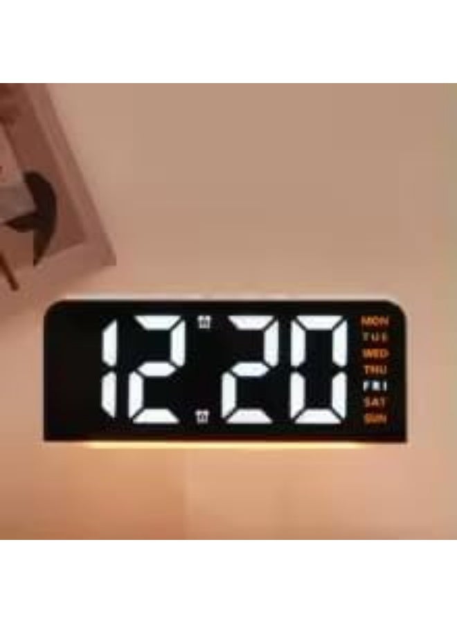 LED digital alarm clock with backlight, displays time, date, and temperature, night light, snooze function, modern desktop design, battery memory, and automatic brightness sensor. Electric powered (orange). - Image 2