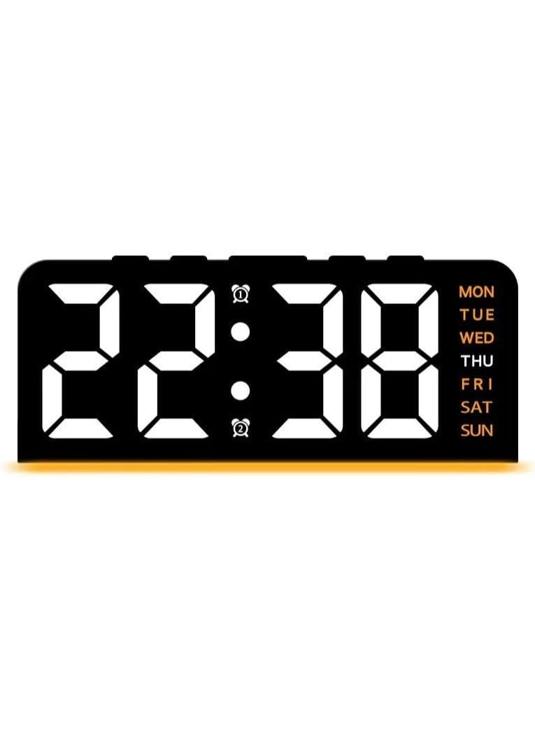 LED digital alarm clock with backlight, displays time, date, and temperature, night light, snooze function, modern desktop design, battery memory, and automatic brightness sensor. Electric powered (orange). - Image 1