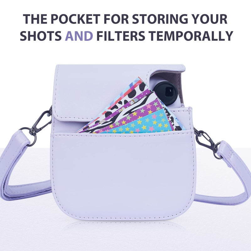 Phetium Instant mini 12 Camera Protective Case Compatible with Instax Mini 12 11,PU Leather Bag with Pocket and Adjustable Shoulder Strap (Lilac Purple) - Image 4