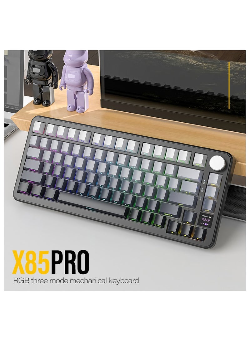 Attack Shark - ATTACK SHARK X85Pro Wireless Mechanical Gaming Keyboard – Hot-Swappable – 75% Compact Layout – Smart TFT Display & Metal Knob – Tri-Mode Connection (Bluetooth 5.1, 2.4GHz, USB-C) – RGB Backlight – Gasket Mount – PBT Keycaps – PC Laptop Mac Compatible (Moonlight Black) - Image 1