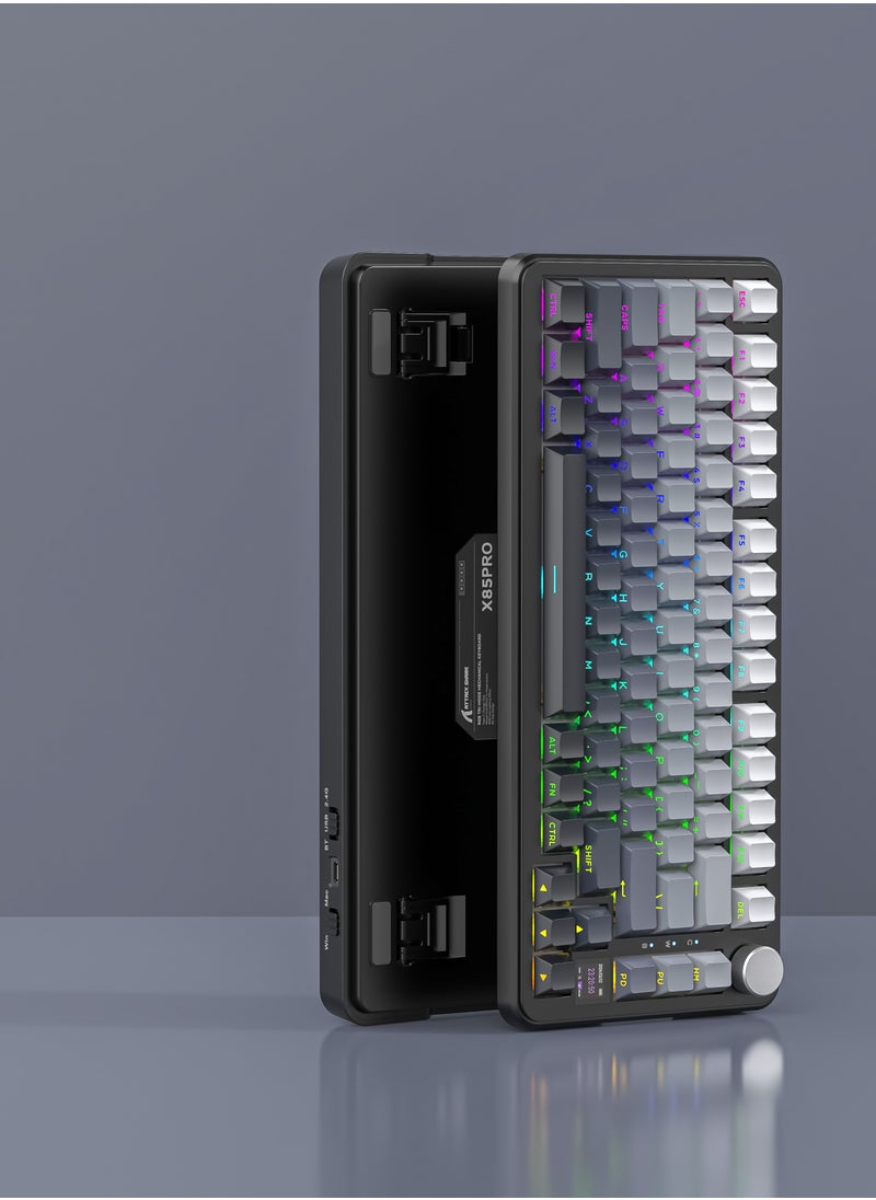 Attack Shark - ATTACK SHARK X85Pro Wireless Mechanical Gaming Keyboard – Hot-Swappable – 75% Compact Layout – Smart TFT Display & Metal Knob – Tri-Mode Connection (Bluetooth 5.1, 2.4GHz, USB-C) – RGB Backlight – Gasket Mount – PBT Keycaps – PC Laptop Mac Compatible (Moonlight Black) - Image 1