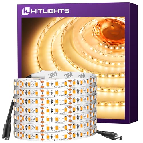 HitLights LED Strip Lights Warm White 3000K, 16.4ft High Density Tape Light, UL-Listed, 600 LEDs, 300Lm/ft, 12V Flexible Dimmable Rope Lights for Bedroom, Kitchen, Cabinet (Power Source Not Included) - Image 1