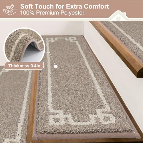 BEQHAUSE Stair Treads for Wooden Steps Non Slip Washable Carpet Stair Treads with Reusable Residue Free Backing Soft Polyester Stair Rugs Indoor for Kids Elders and Dogs, 15pcs,Taupe - Image 3