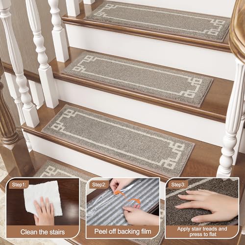 BEQHAUSE Stair Treads for Wooden Steps Non Slip Washable Carpet Stair Treads with Reusable Residue Free Backing Soft Polyester Stair Rugs Indoor for Kids Elders and Dogs, 15pcs,Taupe - Image 5
