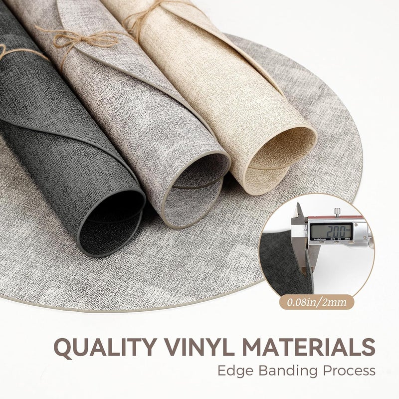 NCUE 13" Round Placemats Set of 12, Reversible Faux Leather Heat Resistant Table Mats, 100% Waterproof Oilproof Wipeable Table Protective Placemats for Vinyl, Washable for Indoor (12, Deep Gray) - Image 5