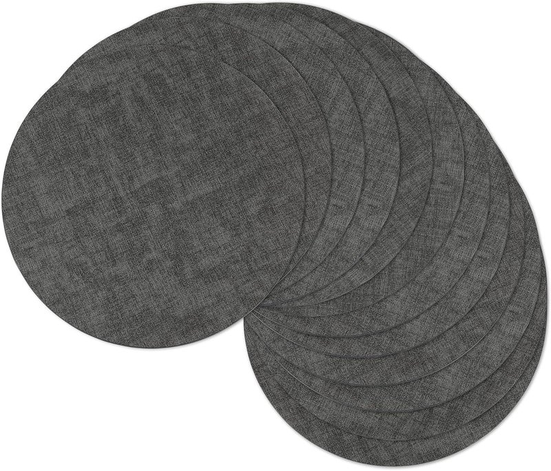 NCUE 13" Round Placemats Set of 12, Reversible Faux Leather Heat Resistant Table Mats, 100% Waterproof Oilproof Wipeable Table Protective Placemats for Vinyl, Washable for Indoor (12, Deep Gray) - Image 1