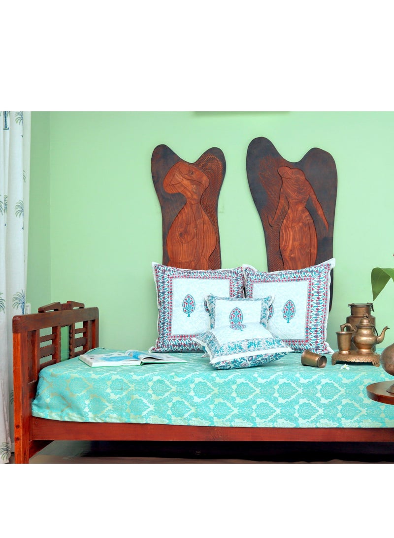 OJARIYA Quilted Non-Allergenic Premium Organic Cotton Hand Block Printed Multicolour Cushion Cover 40 Cm X 40 cm - Image 5