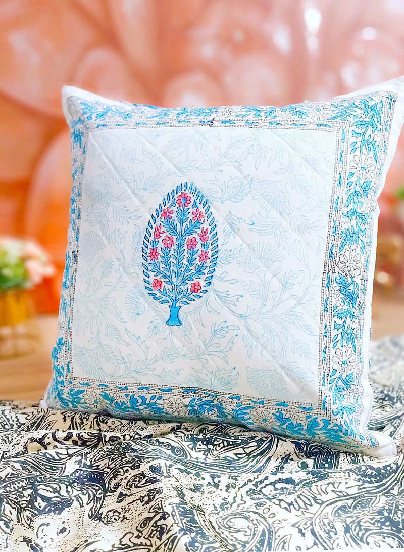 OJARIYA Quilted Non-Allergenic Premium Organic Cotton Hand Block Printed Multicolour Cushion Cover 40 Cm X 40 cm - Image 4