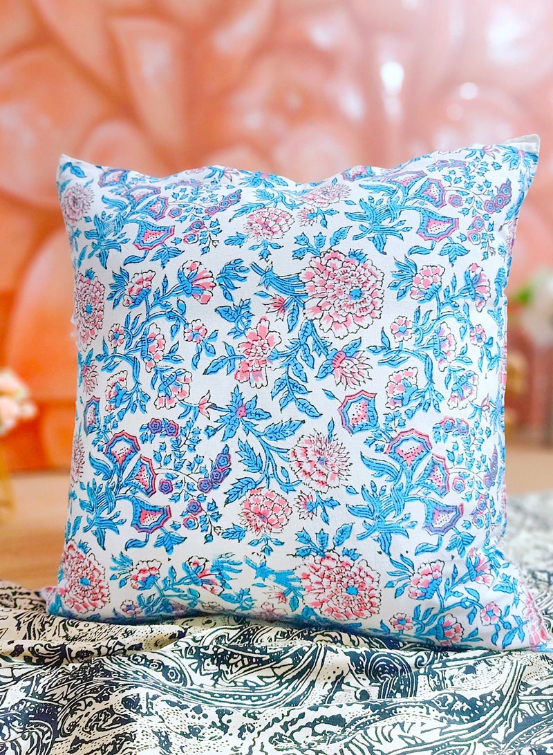 OJARIYA Quilted Non-Allergenic Premium Organic Cotton Hand Block Printed Multicolour Cushion Cover 40 Cm X 40 cm - Image 3
