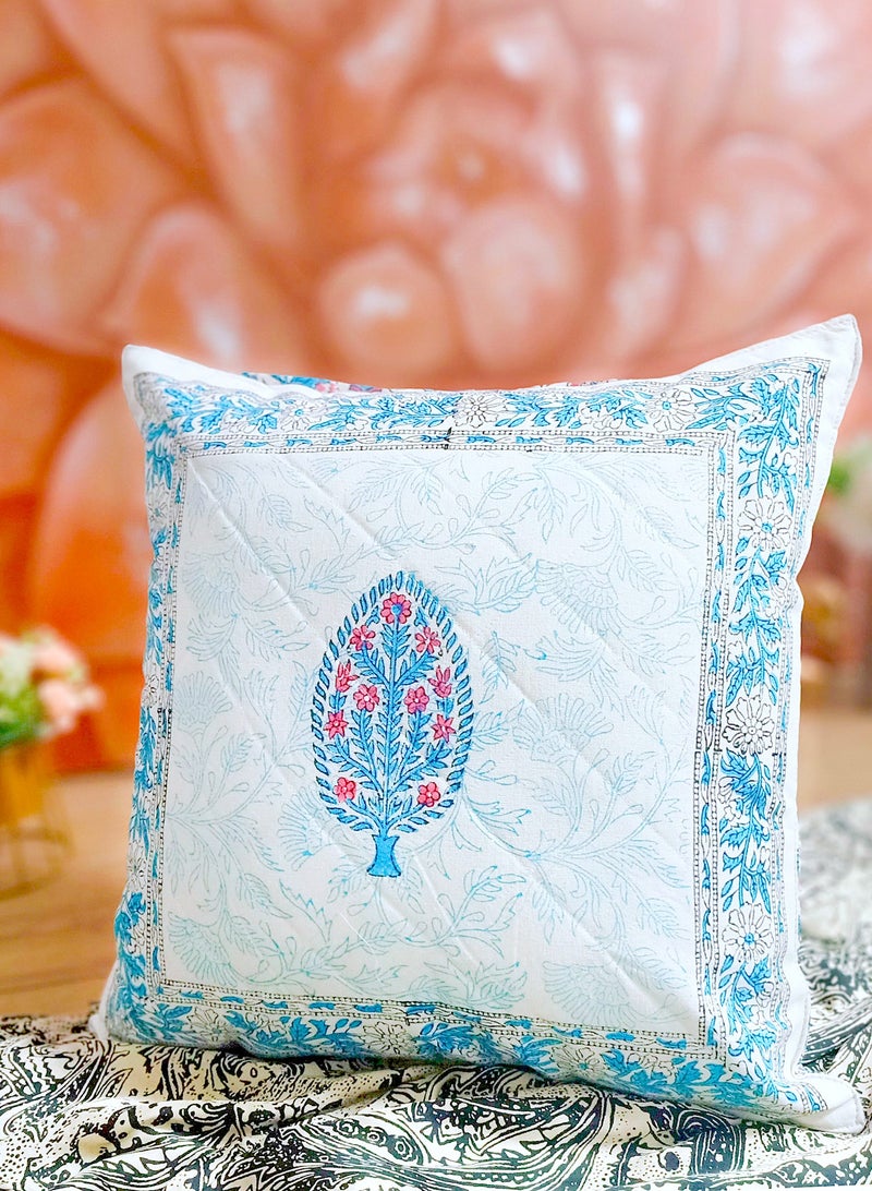 OJARIYA Quilted Non-Allergenic Premium Organic Cotton Hand Block Printed Multicolour Cushion Cover 40 Cm X 40 cm - Image 2