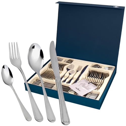 MAGEFESA Cordoba 48-Piece Flatware Set – Premium Stainless Steel Silverware for 12 People, Elegant Blue Gift Box Included - Image 1