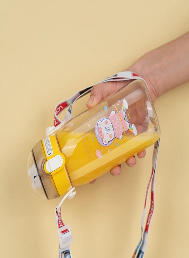 TEMSON Water Bottle for Kids Cartoon School Water Bottle for Kids - Tritan 550 ML BPA Free Water Bottle for Kids, Cute Animal Design Water Bottle with Straw, Strap and Side handle (ABL-1029) (White) - Image 3