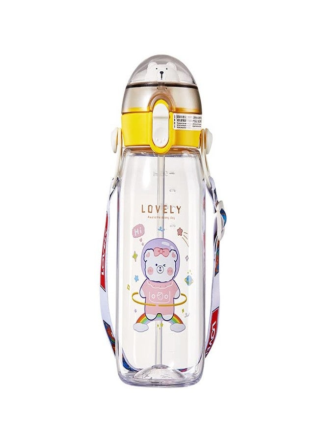 TEMSON Water Bottle for Kids Cartoon School Water Bottle for Kids - Tritan 550 ML BPA Free Water Bottle for Kids, Cute Animal Design Water Bottle with Straw, Strap and Side handle (ABL-1029) (White) - Image 1